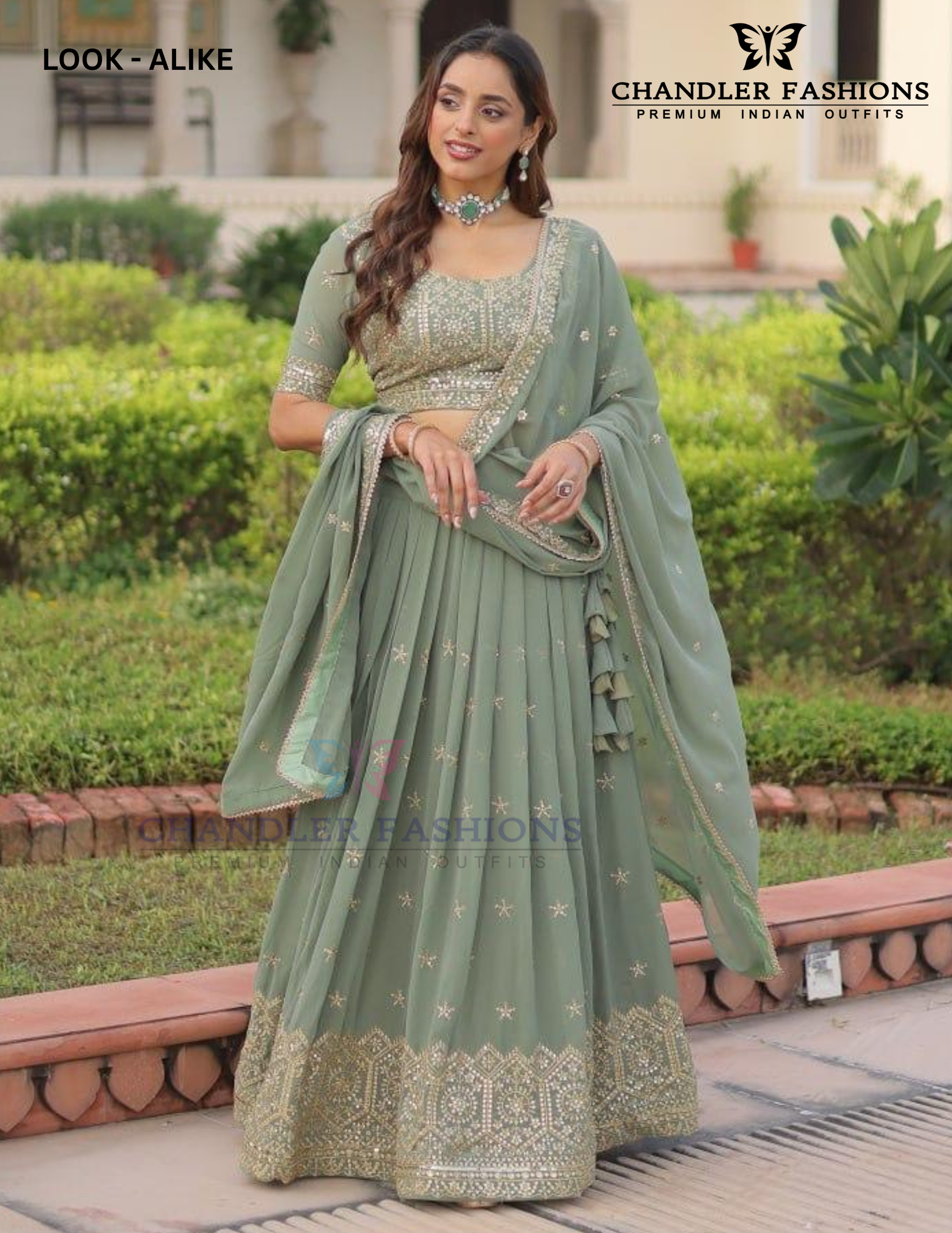 Attractive Pista Green Color Faux Georgette With Embroidery And Sequins Work Lehenga Choli With Dupatta