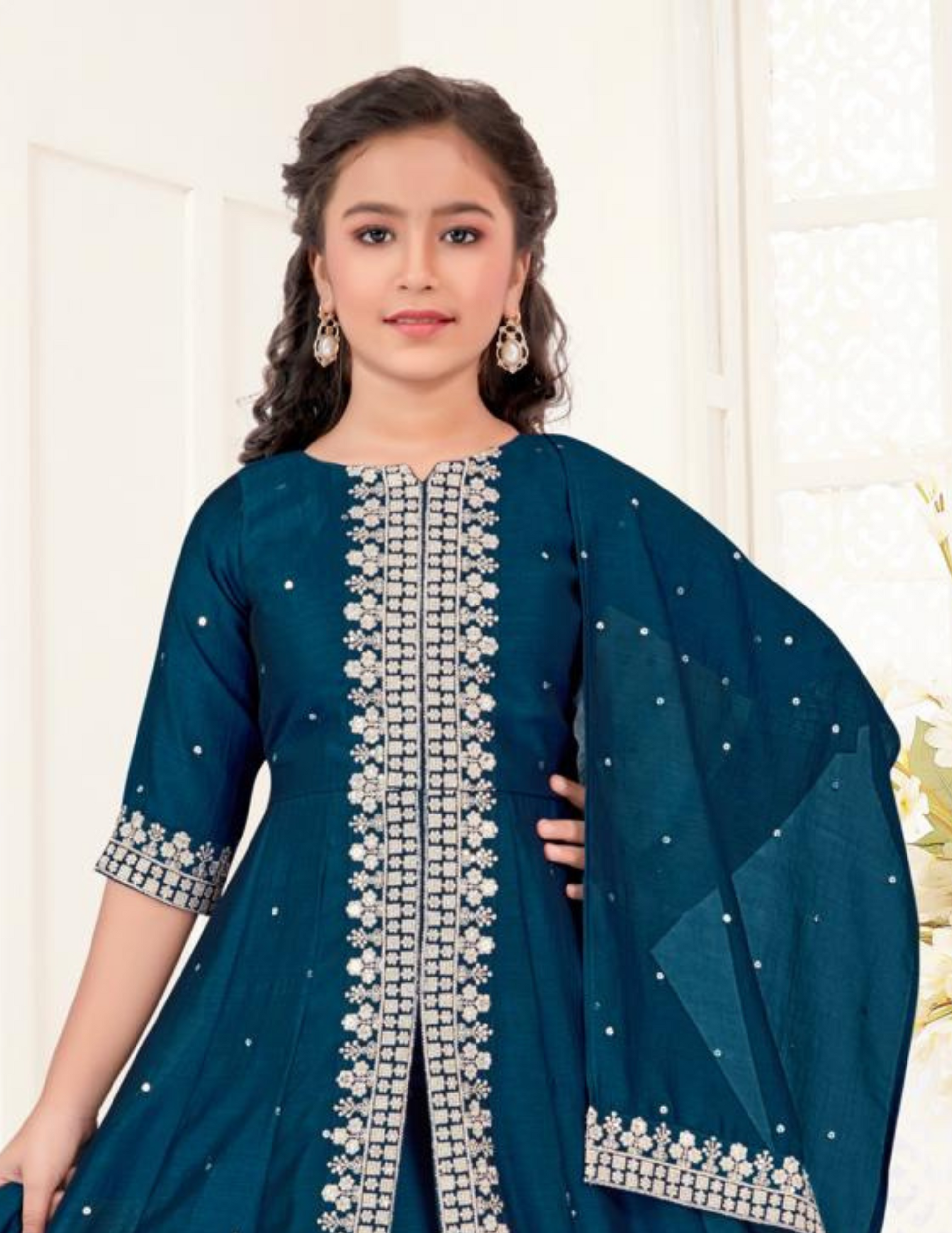 Satin Embroidery Work Kurti Suits With Dupatta Set Near Me