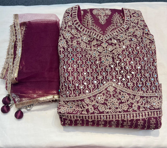 Amazing Maroon Color Georgette With Embroidery And Sequins Work Anarkali Gown For Women