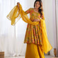 Yellow Color Roman Silk Kurti And Palazzo With Dupatta Set Near Me