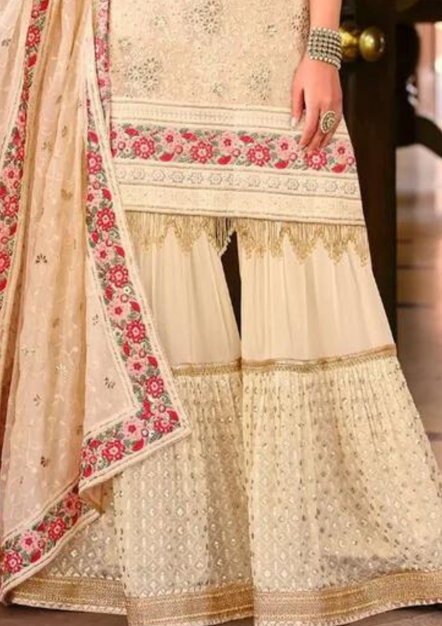 Lovely Cream Color  Faux Georgette Sharara Suits In USA