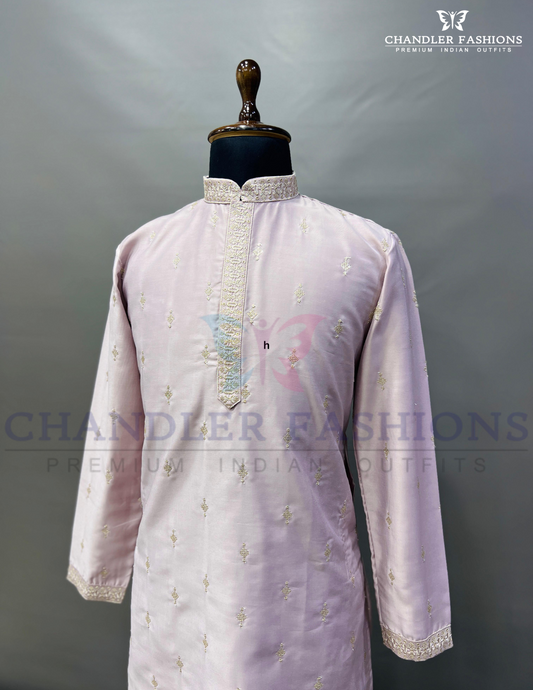 Charming Light Purple Color Matka Silk With Embroidered Buti Designer Kurta Suit For Men