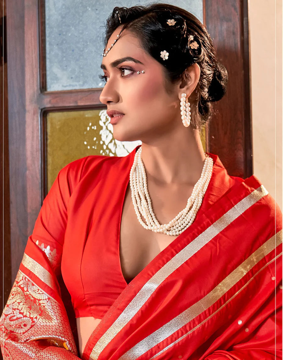Appealing Red Color Banarasi Silk Saree In Prescott