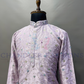 Elegant Light Purple Color Silk Kurta Suit With Multicolor Embroidery Work For Men