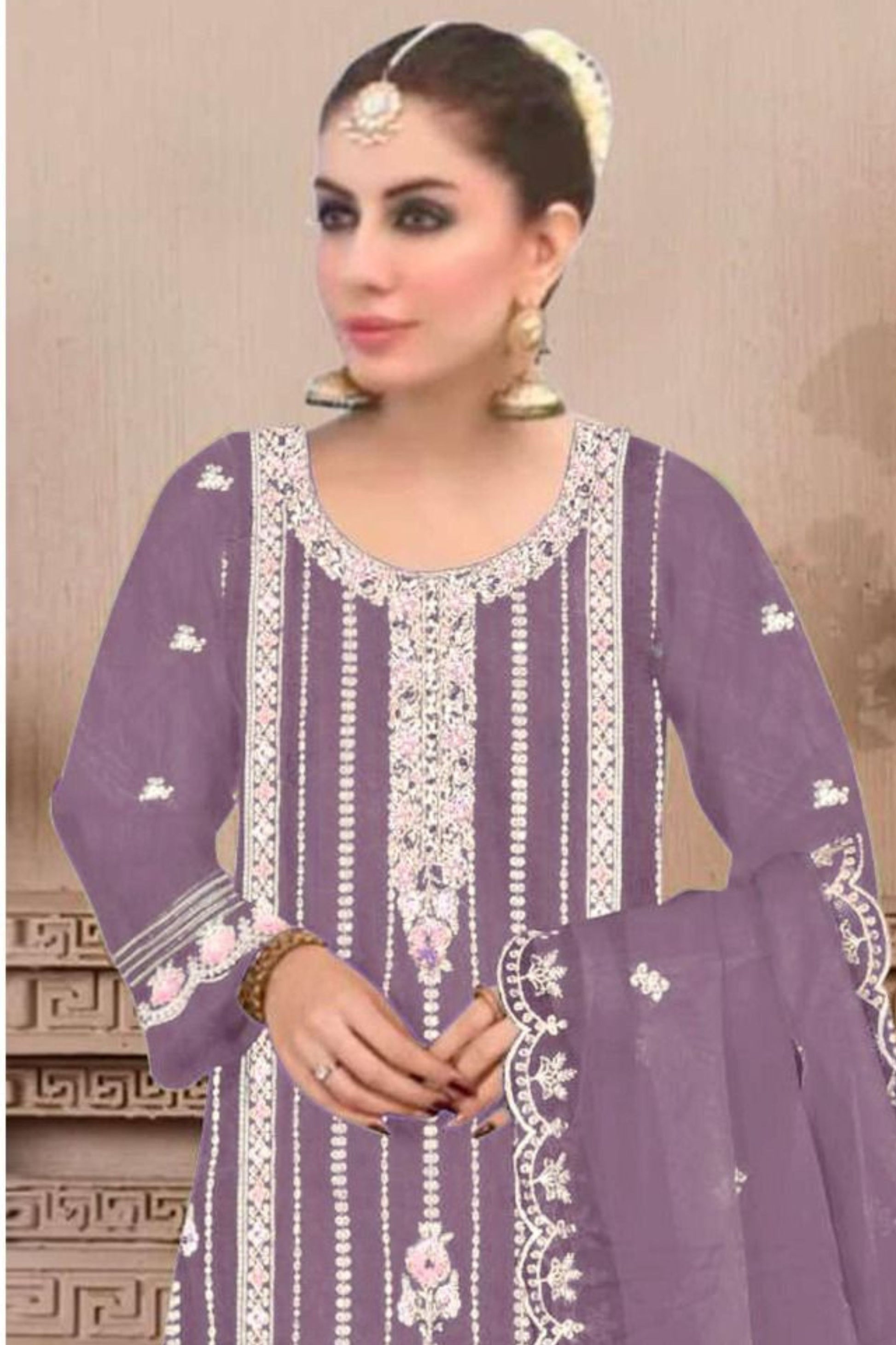 Alluring Purple Color Organza With Embroidery Work Suit In Near Me