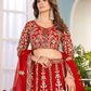 Attractive Red Color Butterfly Net With Embroidery And Sequins Work Lehenga In USA