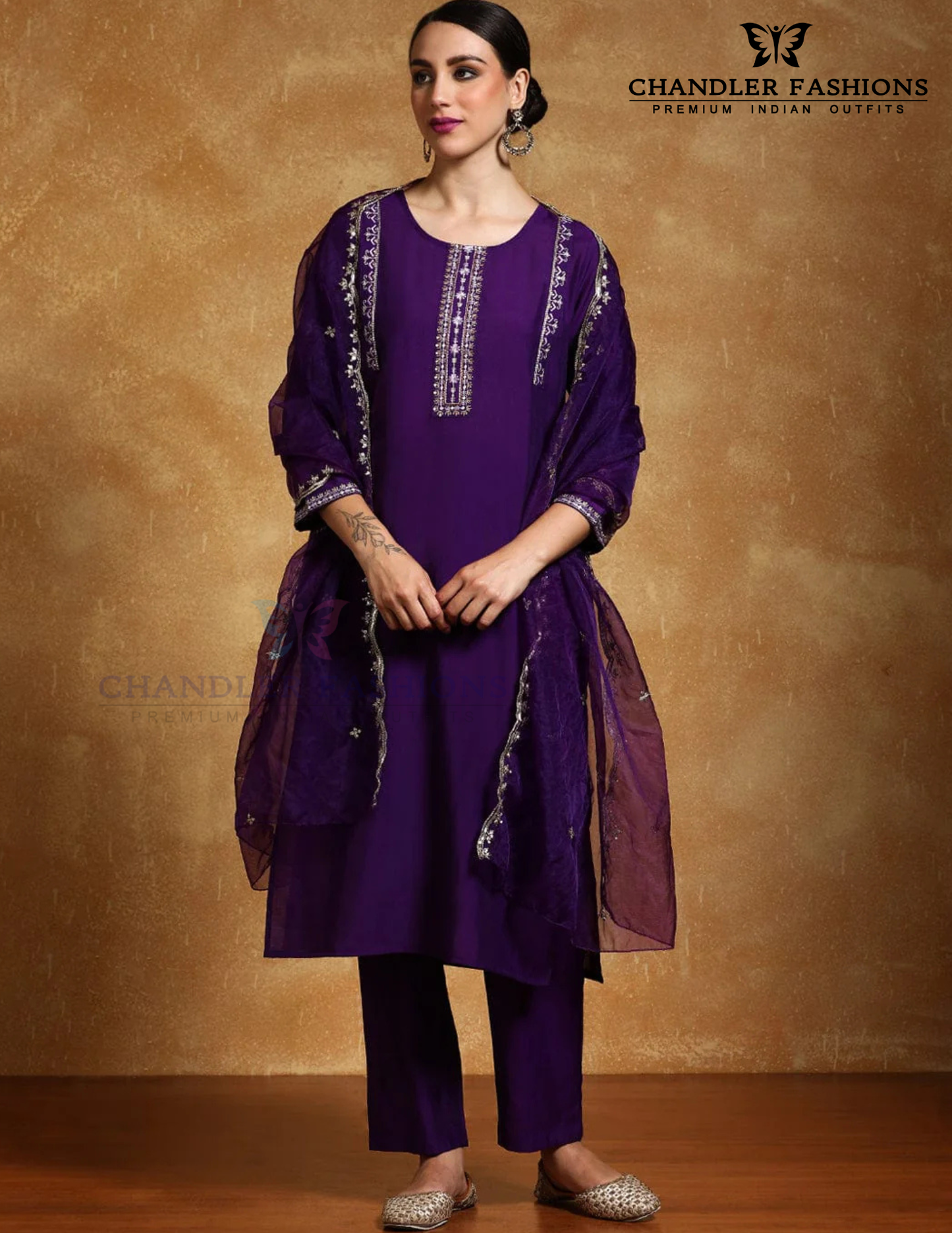 Attractive Purple Color Cotton Blend With Embroidery And Sequins Work Salwar Suits For Women