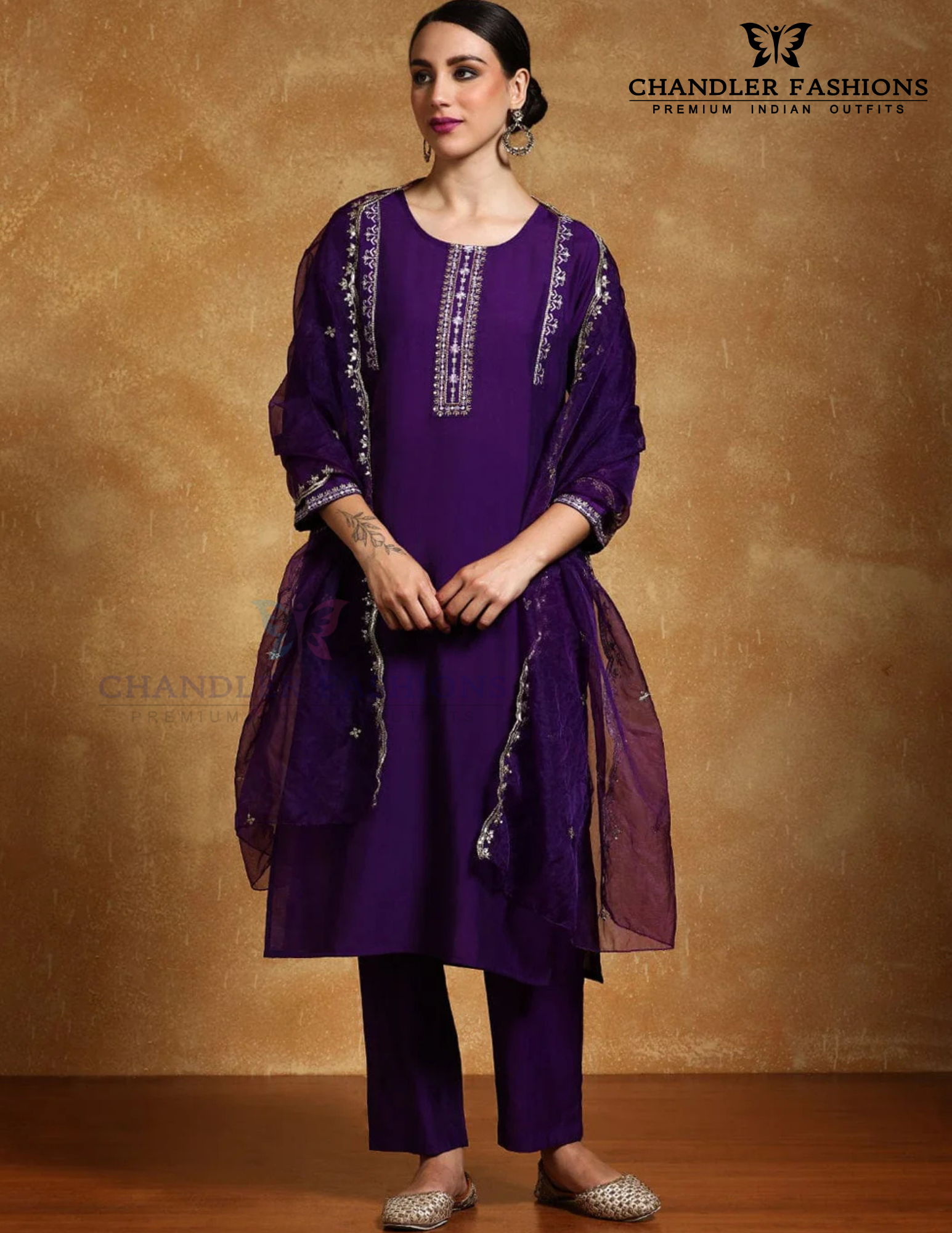 Attractive Purple Color Cotton Blend With Embroidery And Sequins Work Salwar Suits For Women