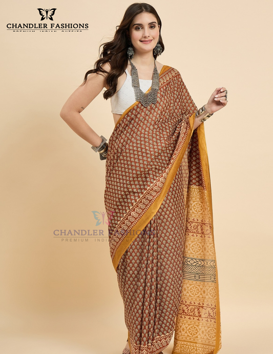 Pretty Pale Maroon Color Cotton With Printed Work Saree For Women