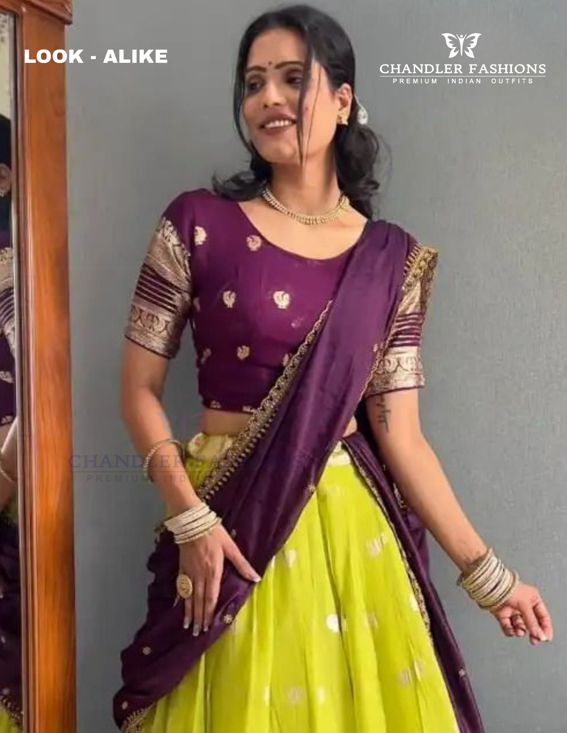 Purple And Lime Green Color Georgette With Zari Border Lehenga Choli With Dupatta Near Me