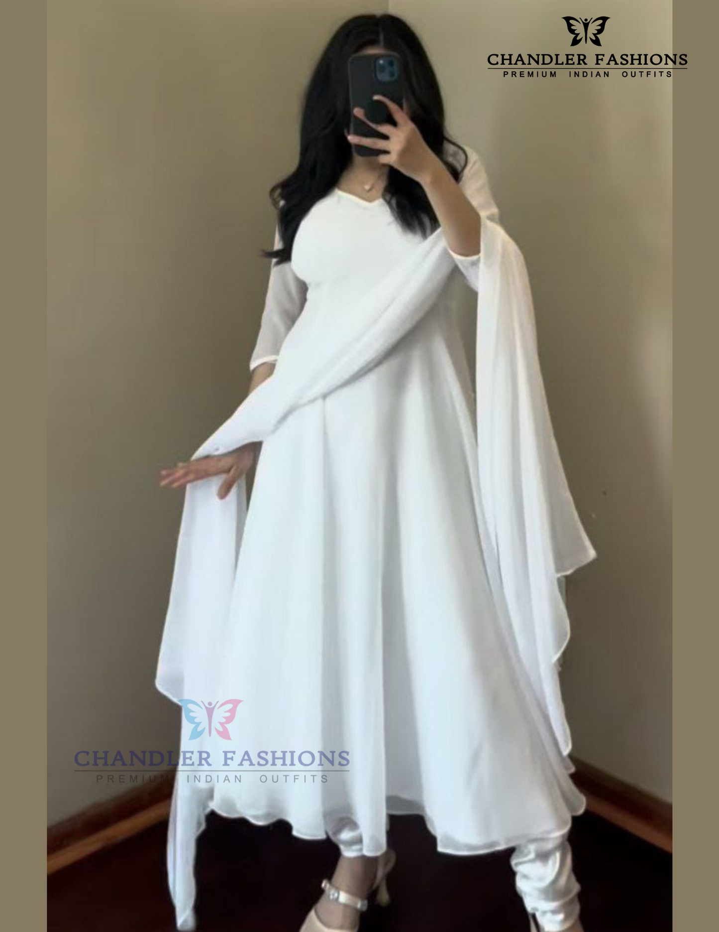 White Color Georgette Anarkali Gown In Prescott