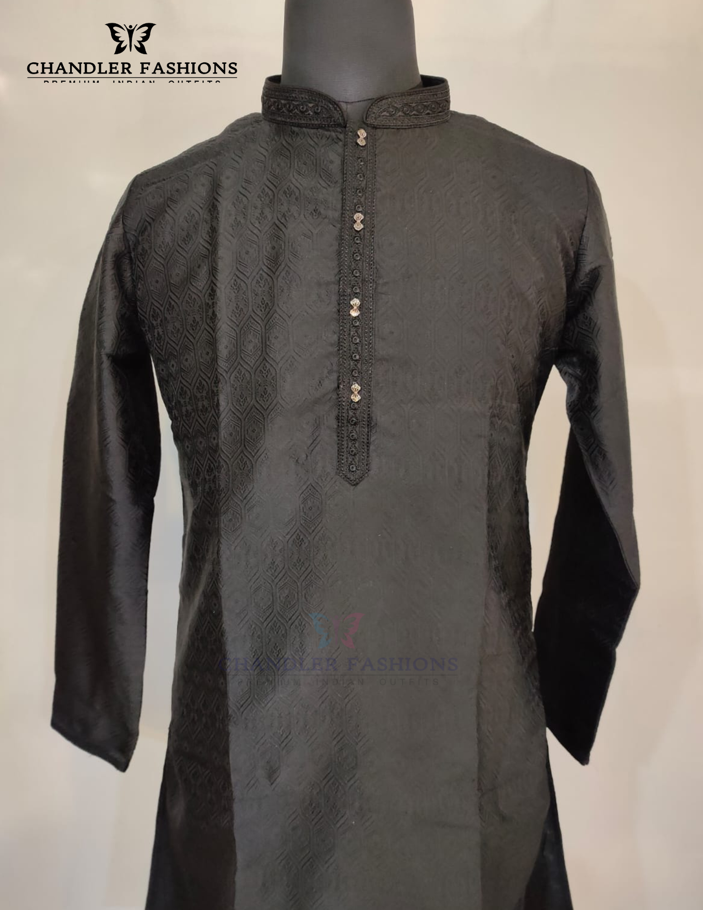 Fantastic Black Color Brocade Men's Kurta With Pajama Pant