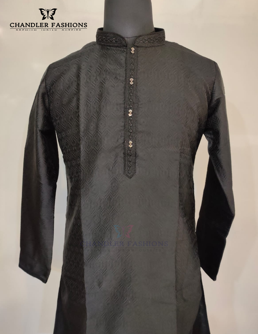 Fantastic Black Color Brocade Men's Kurta With Pajama Pant