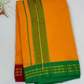 Fantastic Mustard Orange Cotton Dhoti With Maroon And Green Color Border And Matching Angavastram For Men