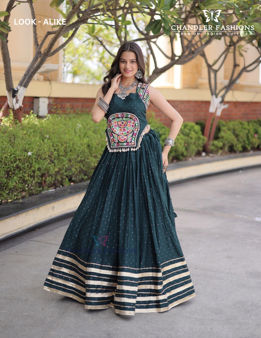 Wonderful Green Color Rayon With Gamthi And Mirror Work Chaniya Choli For Women