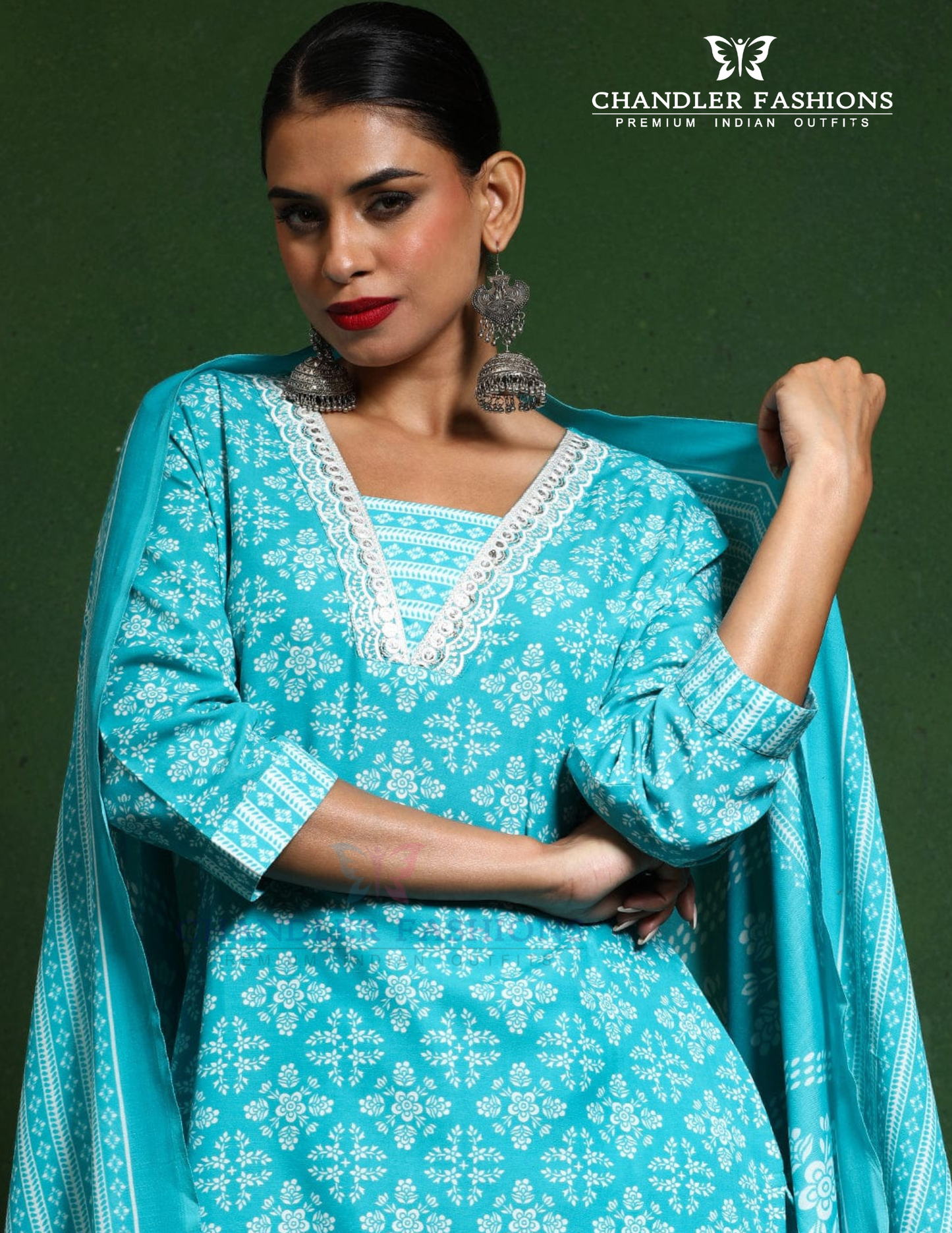 Sky Blue Color Cotton Blend With Floral Printed Work Salwar Suits In Chandler