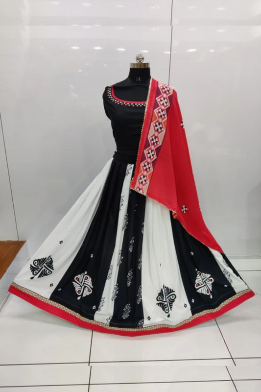 Elegant Black And White Color Chaniya Choli With Printed Work For Women