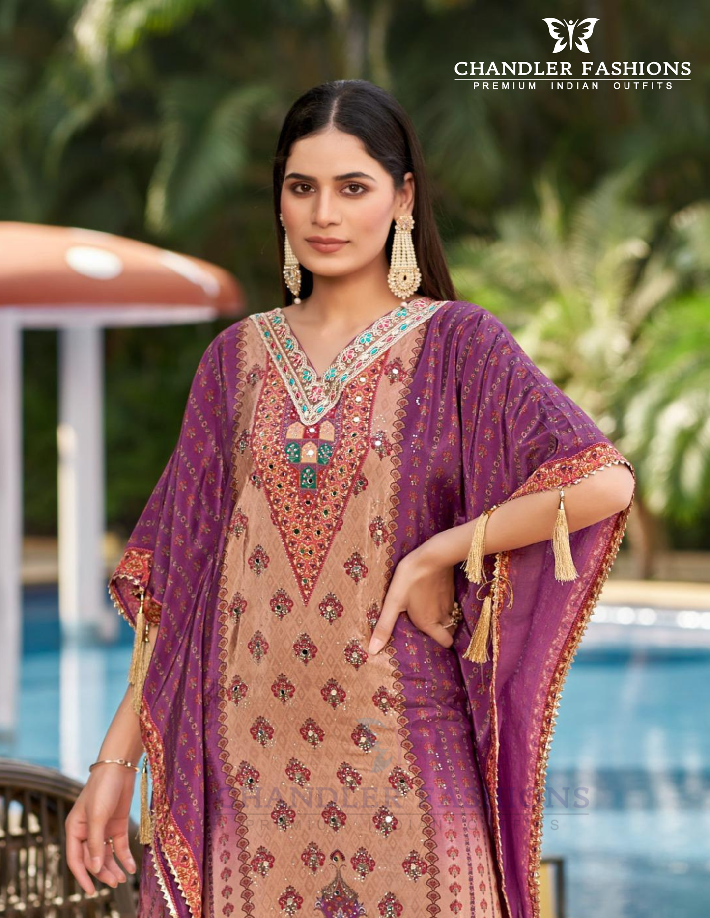 Purple Color Crepe With Embroidery And Mirror Work Kaftan Suits Near Me