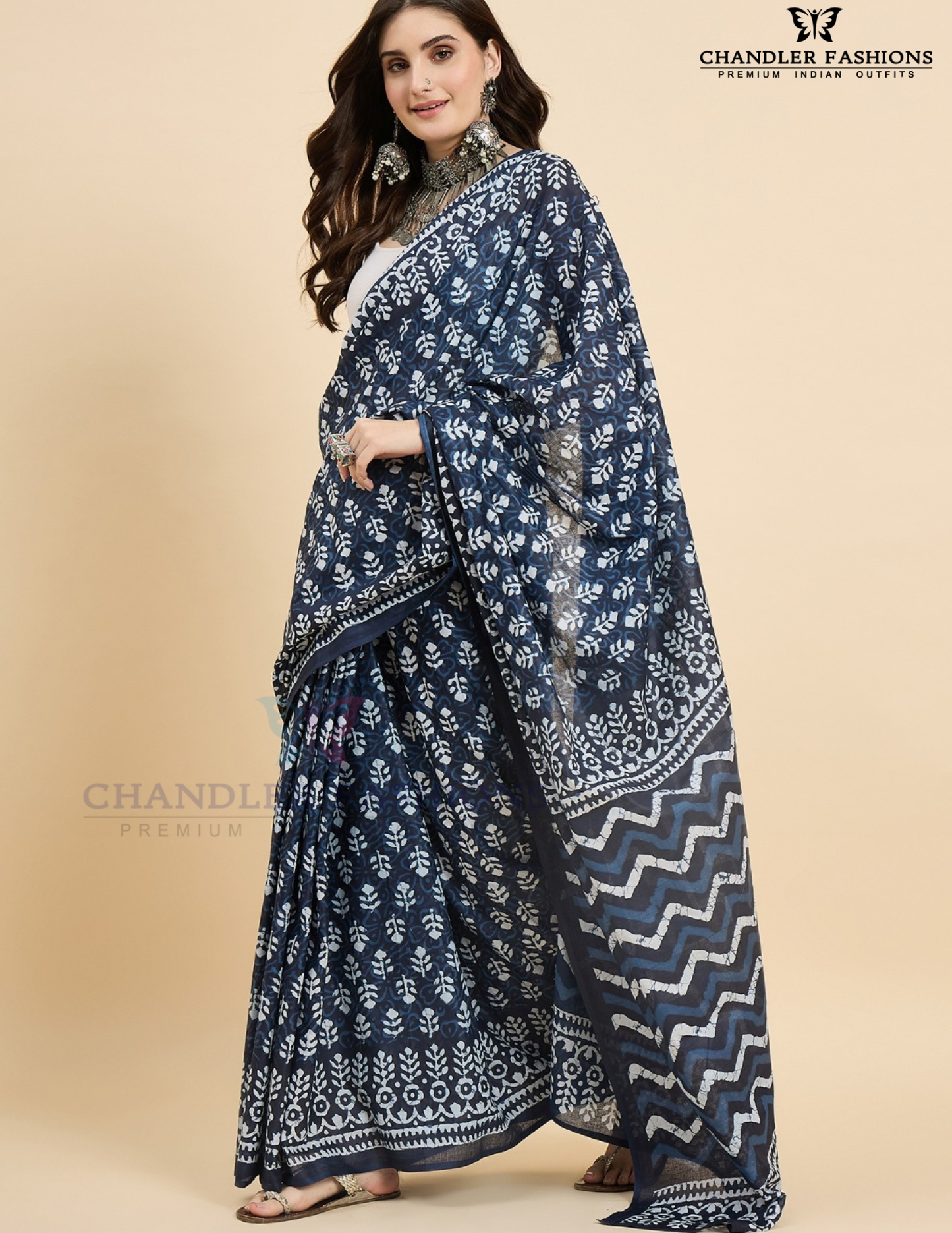Delightful Blue Color Cotton With Printed Work Saree For Women