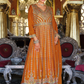 Pretty Orange Color Heavy Chinon With Embroidery Work Palazzo Suits For Women