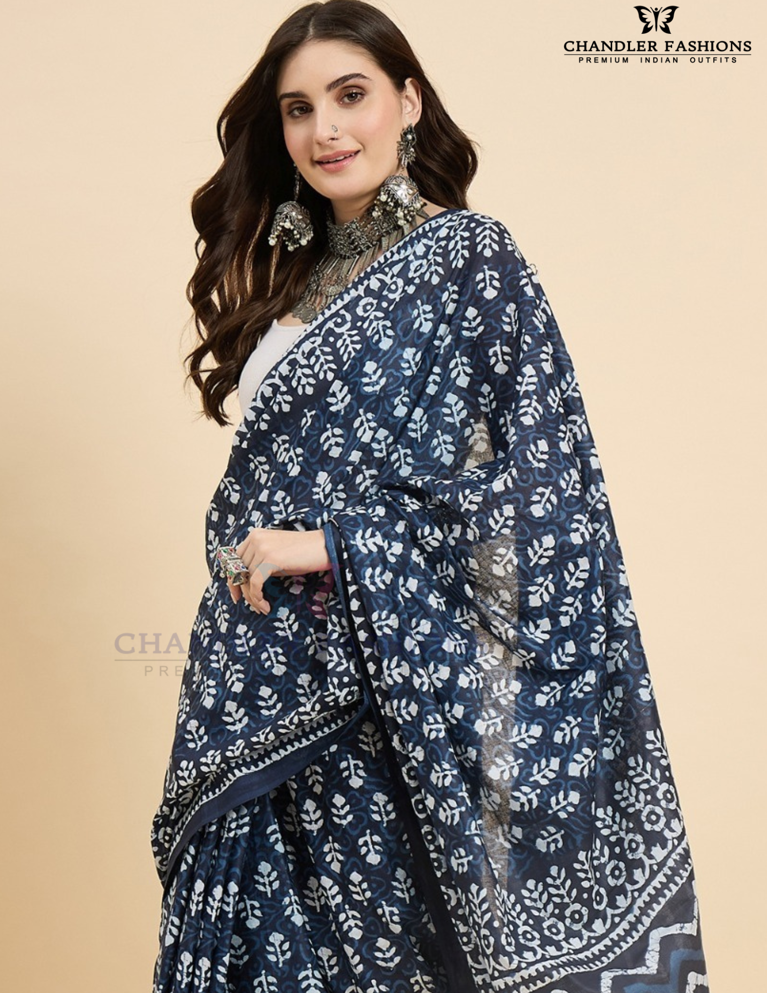 Blue Color Cotton With Printed Work Saree Near Me