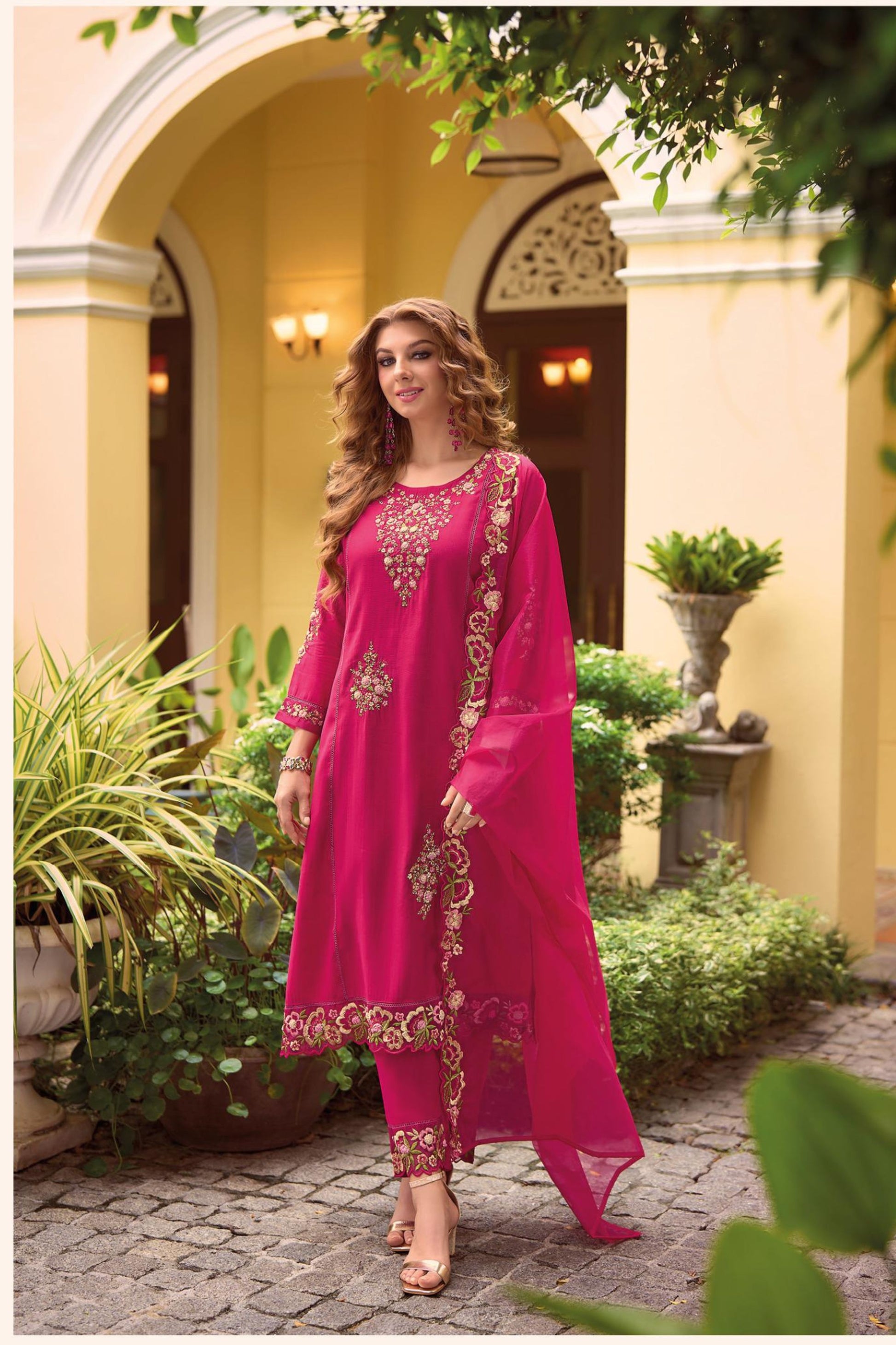 Attractive Pink Color Salwar Suits With Embroidery Work For Women