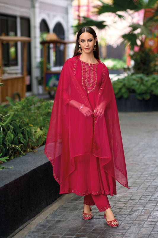 Lovely Pink Color Softy Viscose Salwar Suits With Embroidery Work For Women