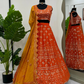 Alluring Orange Color Chinon Sequins And Thread Work Lehenga With Lace Border Dupatta