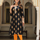 Pretty Black Color Rayon Gold printed Kurti With Fancy Embroidery Work