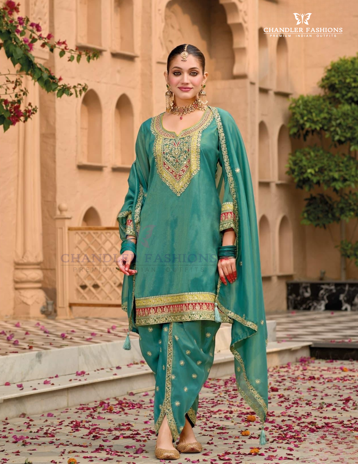 Pretty Green Color Embroidery Work Kurti With Dhoti Pant Set For Women