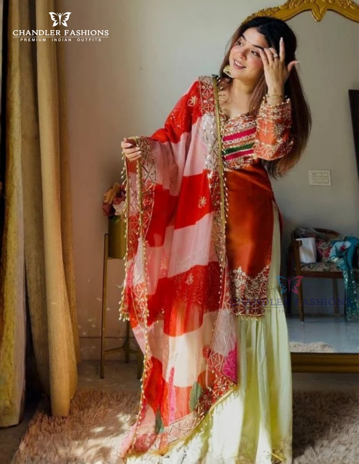 Fabulous Orange Color Fendy Silk With Embroidery And Sequins Work Sharara Suit For Women