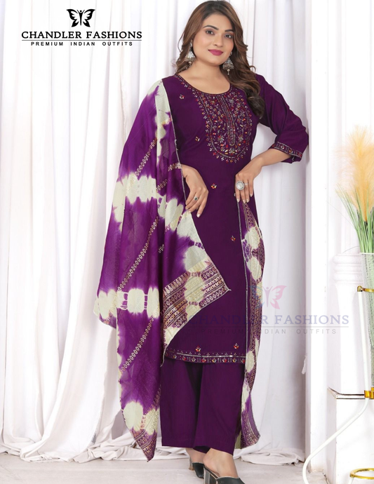 Stunning Purple Color Viscose With Embroidery Work Salwar Suits