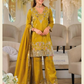 Alluring Mustard Yellow Color Shimmer With Embroidery Work Palazzo Suits For Women