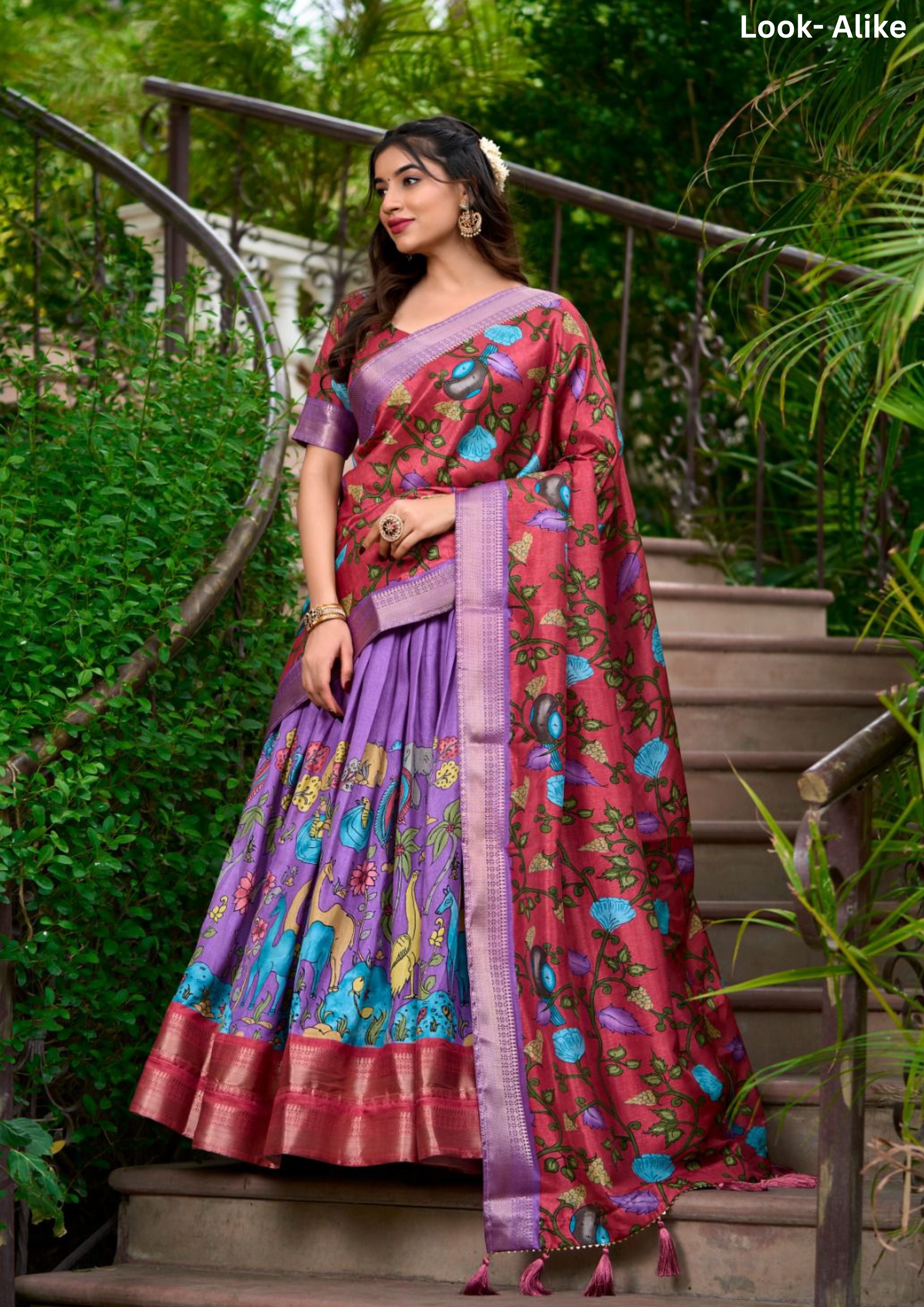 Red Kalamkari Print With Zari Border Lehenga Choli With Dupatta Near Me