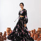 Appealing Black Color Floral Printed Tier Lehenga With Crop Top