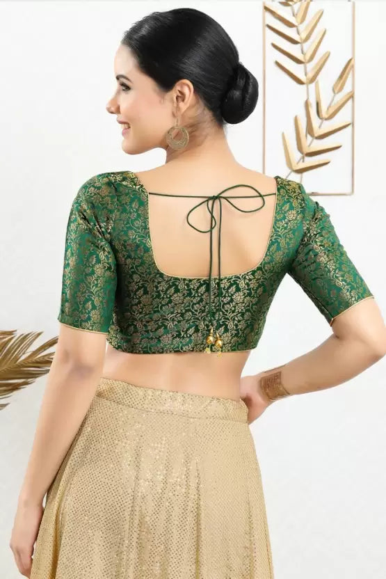 Dark Green Colored Jacquard Printed Blouse For Women Near Me
