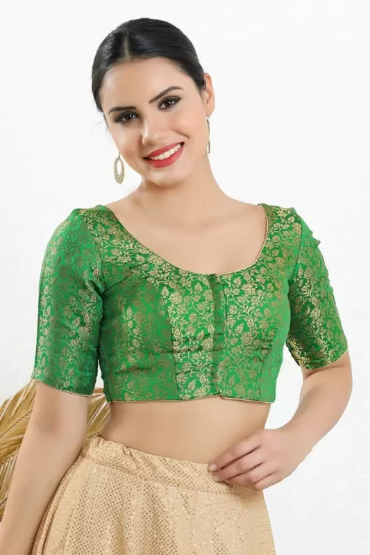 Beautiful Green Colored Jacquard Printed Blouse For Women