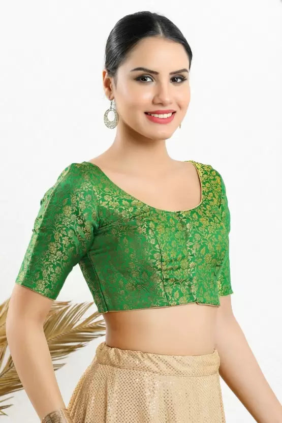 Green Colored Jacquard Printed Blouse For Women Near Me