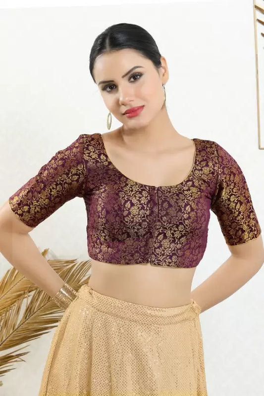 Beautiful Purple Colored Jacquard Printed Blouse For Women