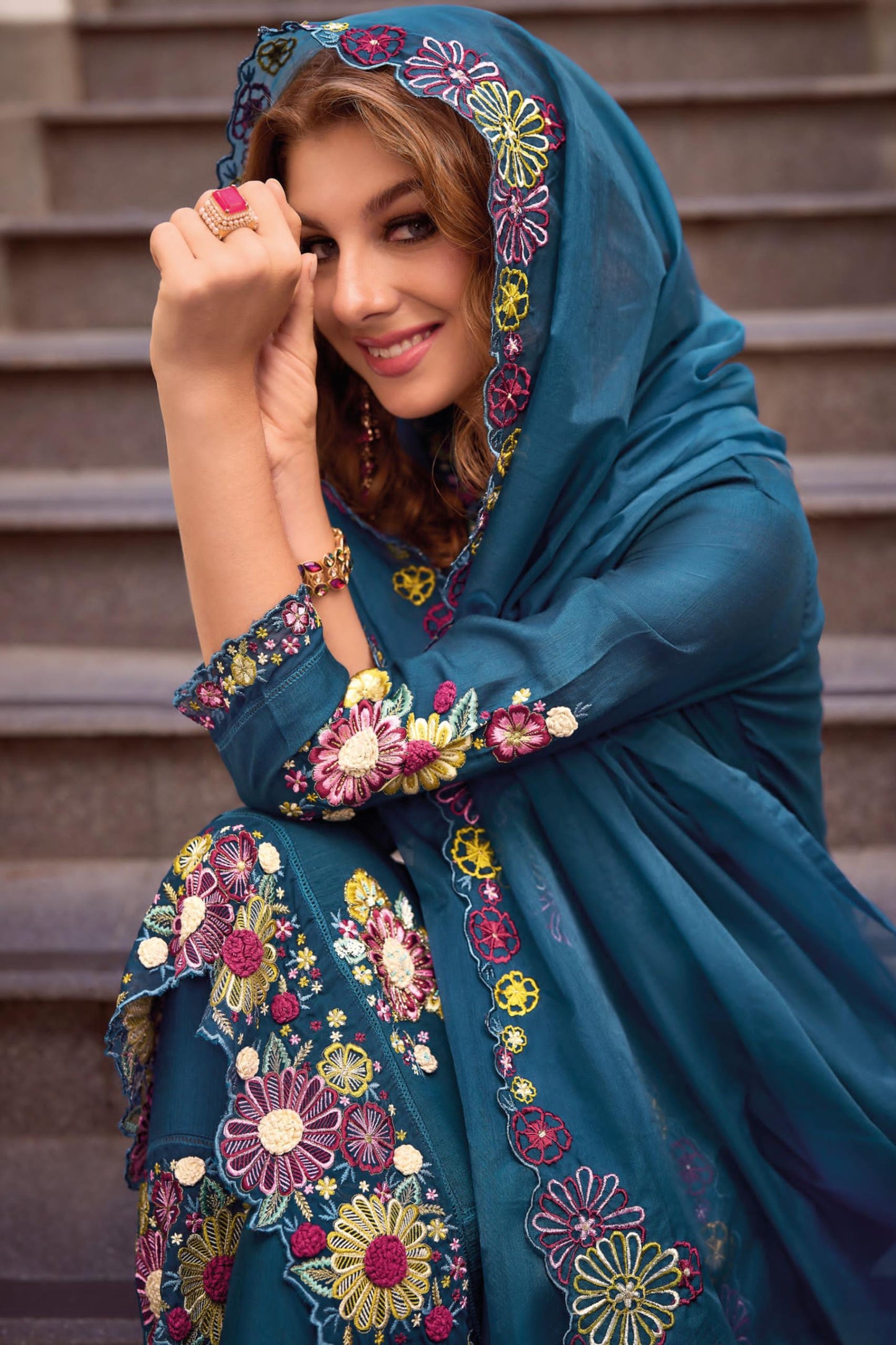 Amazing Teal Blue Color Salwar Suits With Embroidery Work Near Me