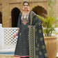Attractive Gray Color Salwar Suits With Sequins And Thread Work For Women