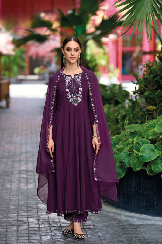 Elegant Purple Color Softy Viscose Sharara Suits With Embroidery Work For Women