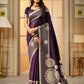 Pleasing Violet Color Banarasi Silk Saree With Flower Motifs For Women