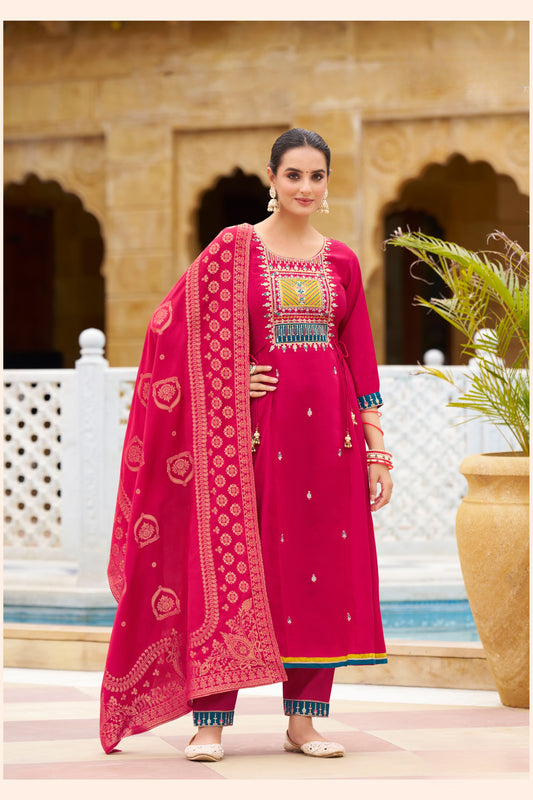 Lovely Pink Color Roman Silk Salwar Suits With Sequice And Thread Work For Women