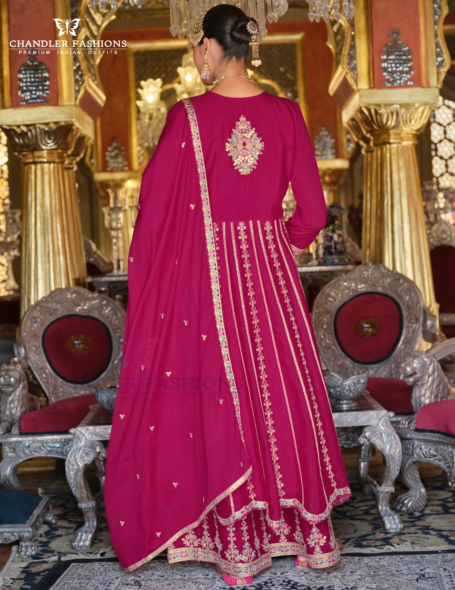 Pink Color Heavy Chinon With Embroidery Work Palazzo Suits In USA