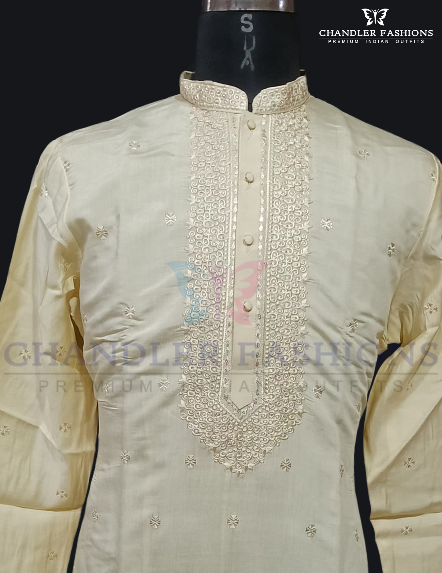 Alluring Beige Color Silk Cotton Kurta With Pajama Near Me