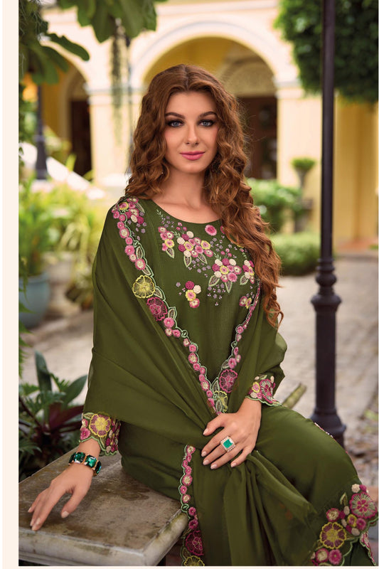 Elegant Green Color Salwar Suits With Embroidery Work For Women