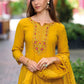 Attractive Yellow Color Softy Viscose Salwar Suits With Embroidery Work 