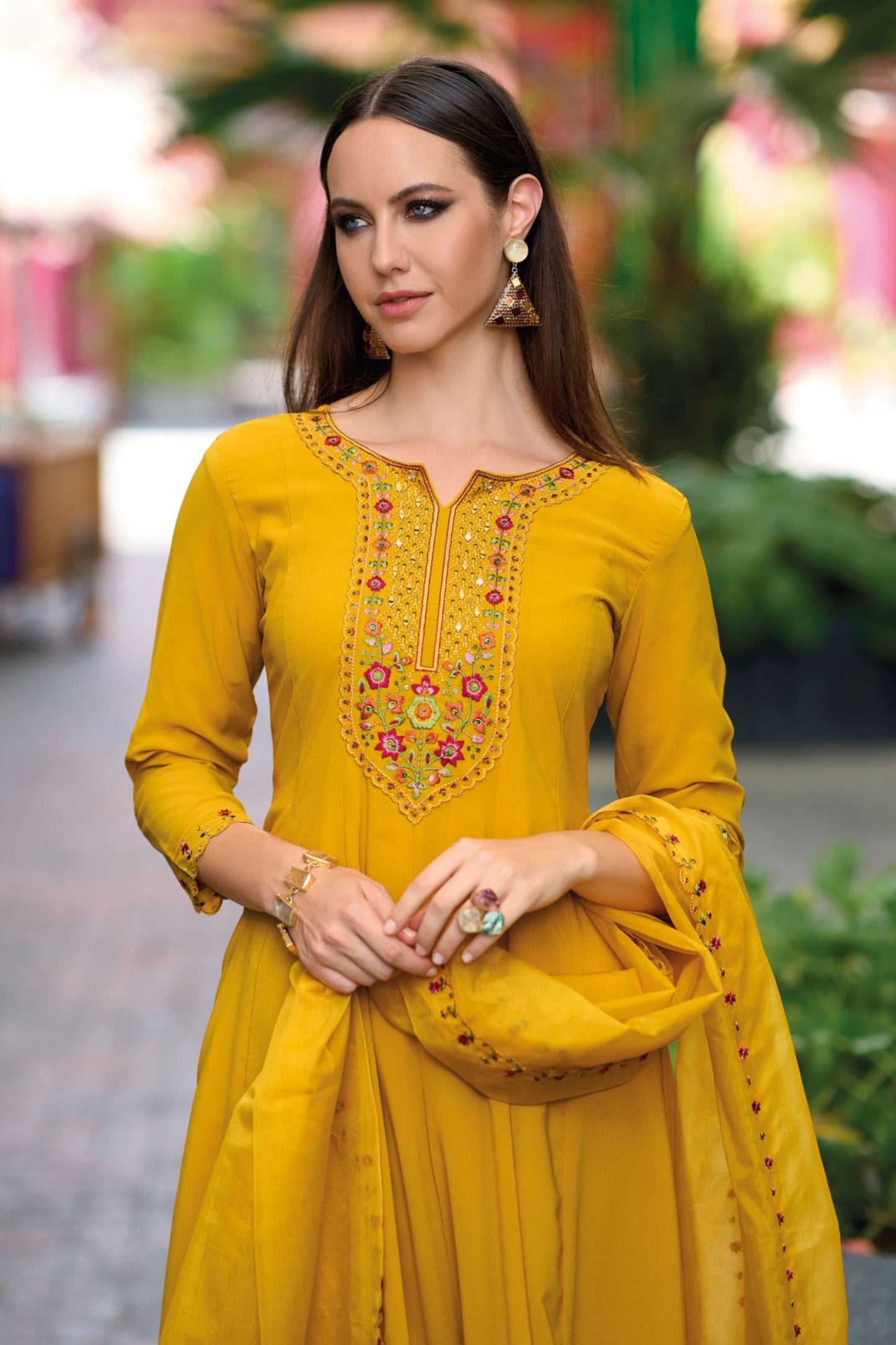 Attractive Yellow Color Softy Viscose Salwar Suits With Embroidery Work 