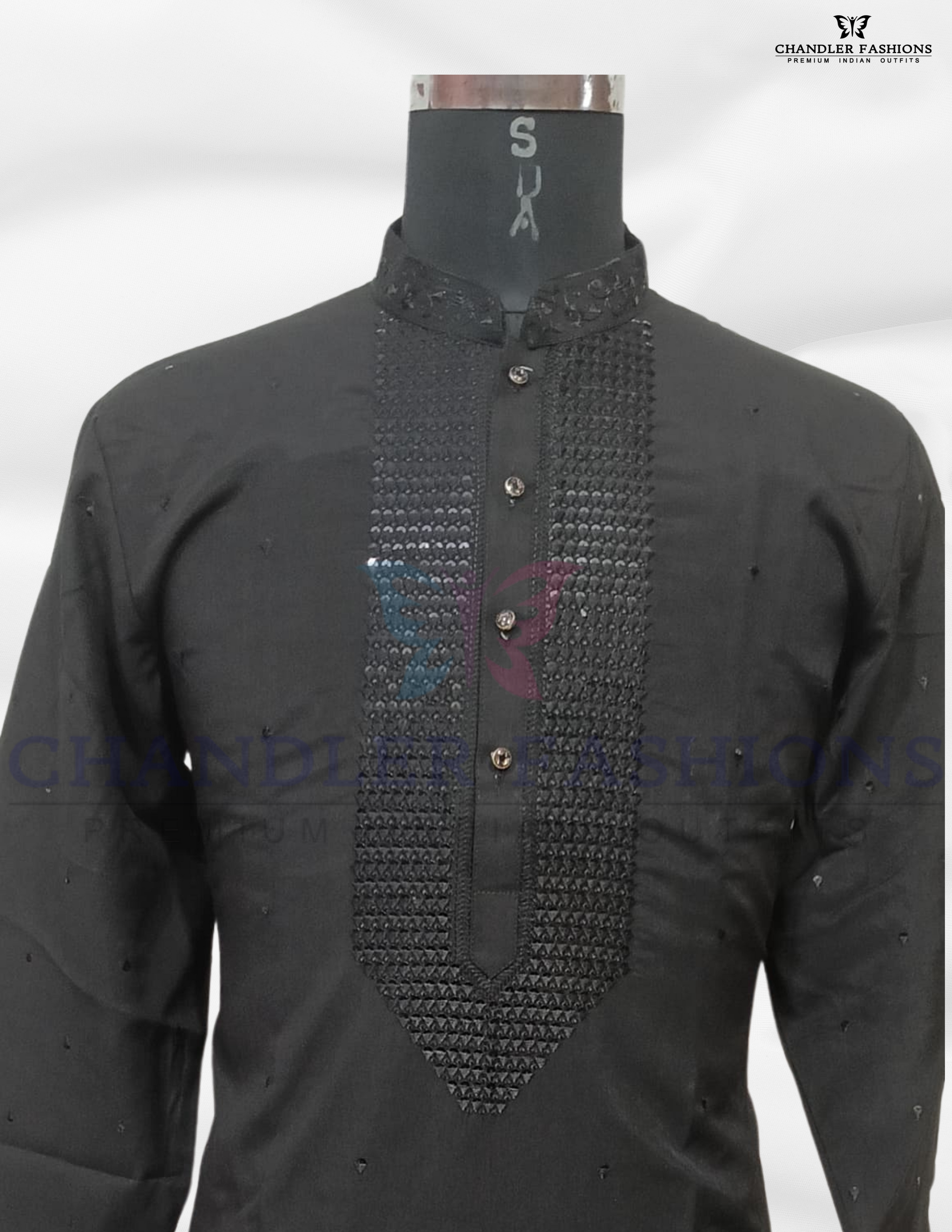 Alluring Black Color Silk Kurta With Pajama Suits Near Me